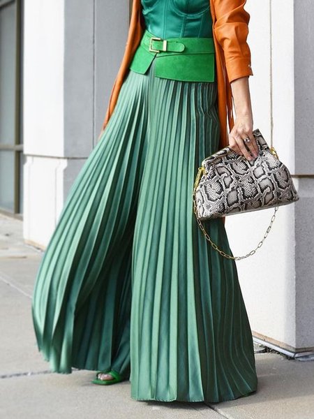 

Plain Regular Fit Urban Fashion Pants, Green, Pants