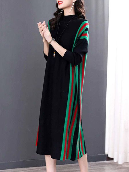 

Urban Acrylic Loose Color Block Sweater Dress, Black, Midi Dresses
