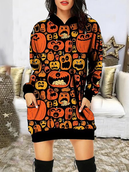 Loose Casual Halloween Hoodie Dress, Color3, Dresses