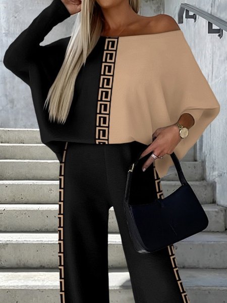 

Casual Loose Cold Shoulder Geometric Shirt, Black, Blouses and Shirts