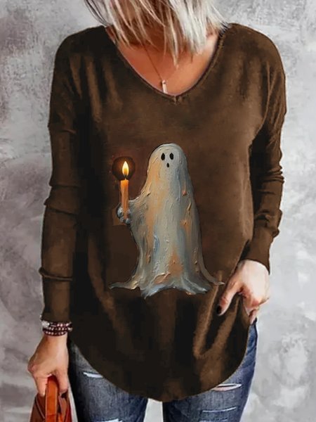 Loose V Neck Halloween Casual T Shirt