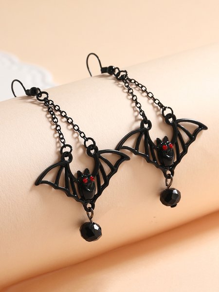 

Halloween Black Bat Gothic Crystal Dangle Earrings, As picture, Earrings