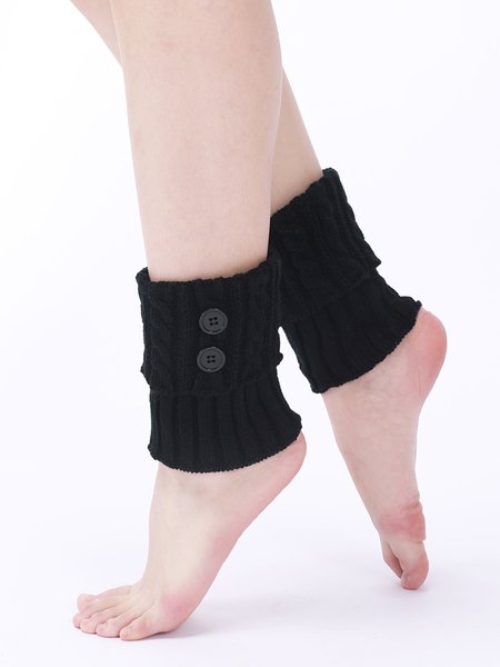 

Buttons Decor Twist Knitted Warm Boot Socks, Black, Socks