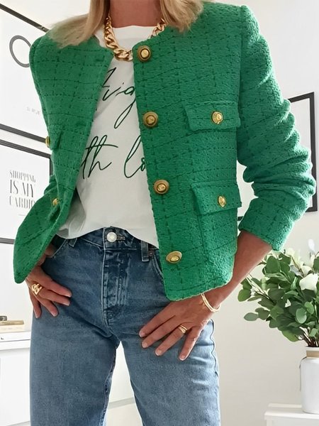 

Plaid Urban Regular Fit Crew Neck Jacket, Green, Jackets