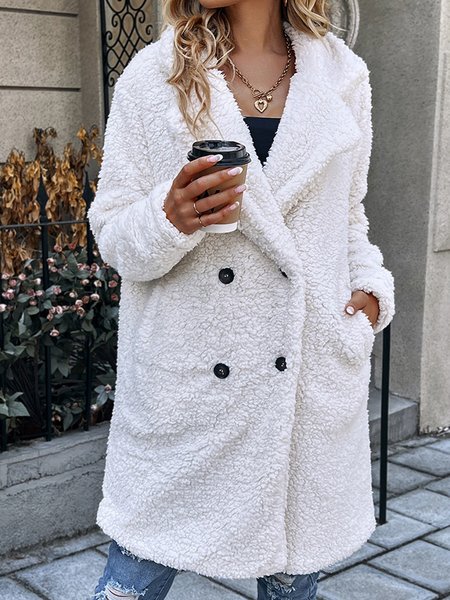 

Casual Plain Teddy Jacket, White, Coats