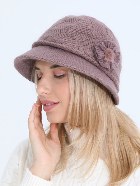 

Casual Applique Warmth Knitted Floppy Hat, Light purple, Women Hats