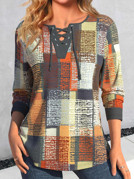 

Geometric Casual Loose Shirt, Orange, Shirts & Blouses