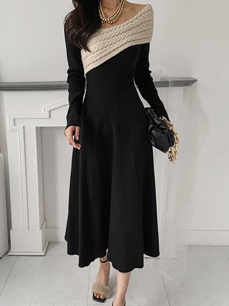 

Long Sleeve Asymmetrical Urban Sweater Dress, Black, Maxi Dresses