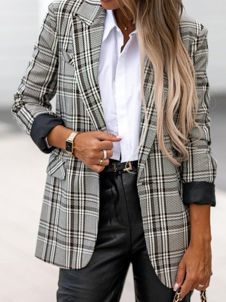 

Lapel Collar Simple Blazer, Gray, Blazers
