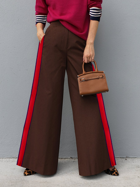 

Color Block Loose Urban Fashion Long Pants Wide leg pants, Brown, Pants