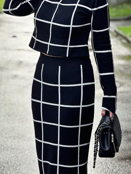 

Plaid Tight Urban Midi Skirt, Black-white, Skirts