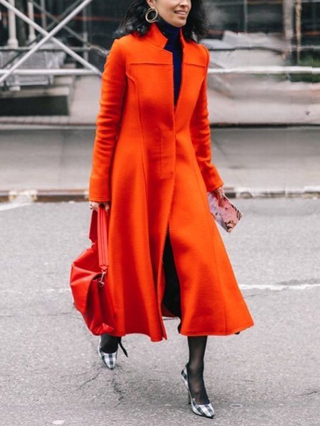 

Urban Regular Fit Plain Long Sleeve Coat, Orange, Coats