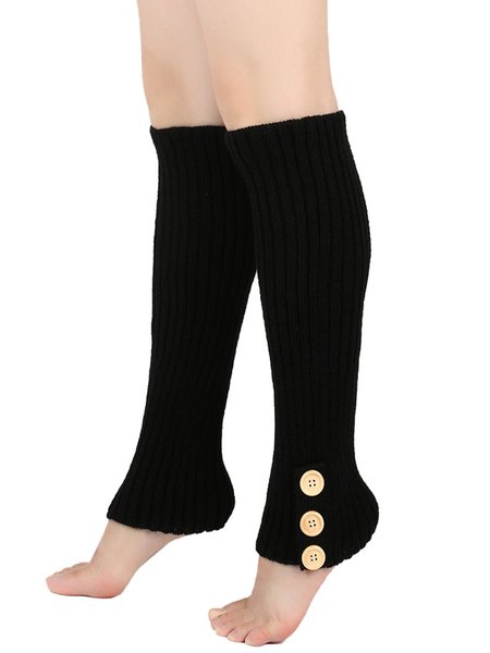 

Buttons Decor Striped Twist Knitted Warmth Boot Long Socks, Black, Socks
