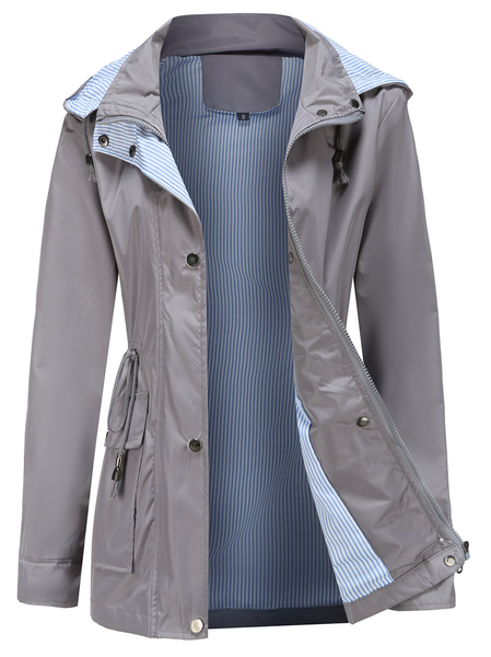 Casual Plain Loose Hoodie Coat, Gray, Coats