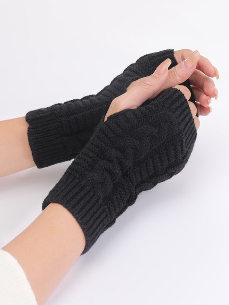 

Casual Twist Knit Half Finger Gloves, Black, Women Gloves