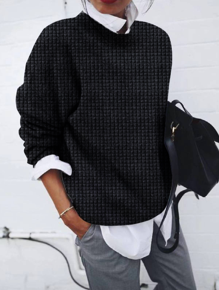 

Loose Plain Crew Neck Casual Sweatshirt, Black, Hoodies & Sweatshirts