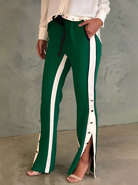 

Color Block Urban Regular Fit Fashion Pants, Green, Pants