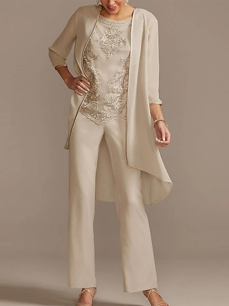 

Elegant Loose Lace Wrap Matching Outfit, Khaki, Suit Set