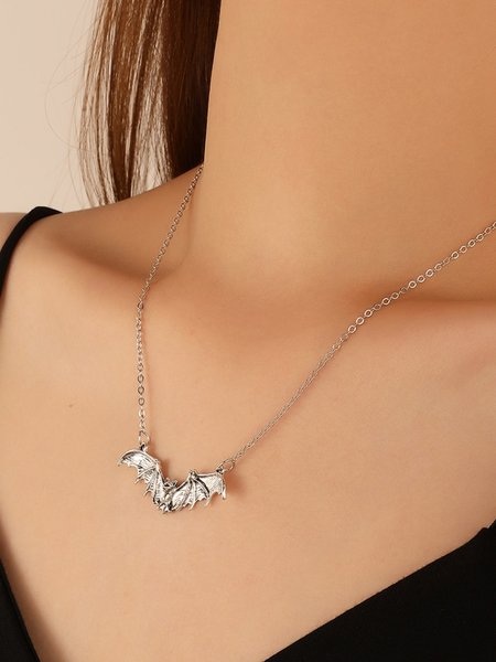 Halloween Bat Punk Style Alloy Necklace, Silver, Necklaces