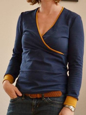 

Women Plain V Neck Casual Long Sleeve T-shirt, Blue, Long Sleeves