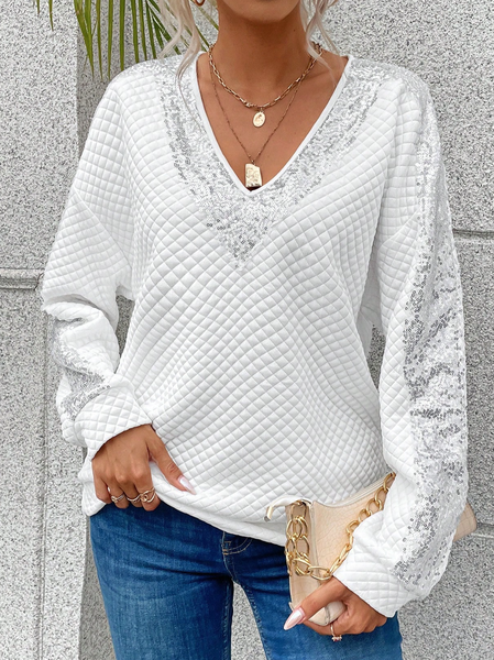 

Casual Loose Split Joint Knitted Sweatshirt, White, Sweatshirts & Hoodies