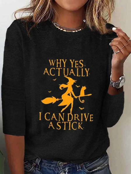 

Casual Loose Crew Neck T-Shirt, Black, Long sleeves