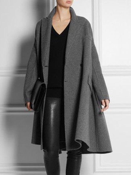 

Long Sleeve Lapel Collar Plaid Urban Coat, Gray, Coats