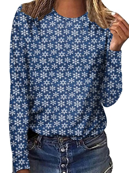 

Casual Christmas Crew Neck Long Sleeve T-shirt, Color5, T-shirts