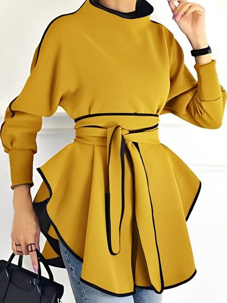 

Plus Size Urban Loose Plain Shirt, Yellow, Plus Tops