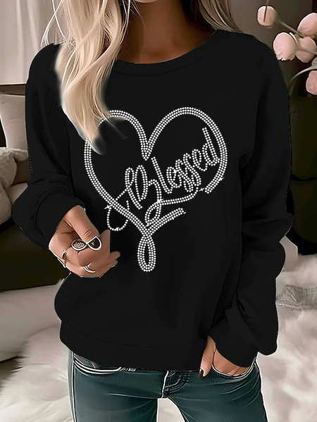 

Cotton-Blend Crew Neck Casual Sweatshirt, Black, Sweatshirts & Hoodies
