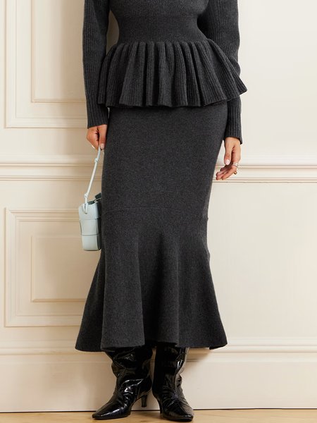 

Plain Elegant Long Tight Mermaid Skirt, Deep gray, Skirts