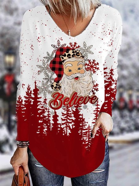 

V Neck Casual Loose T-Shirt, Color3, Long sleeves