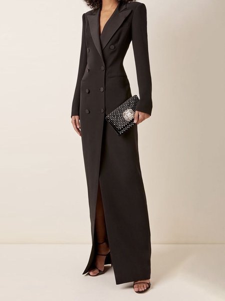 

Plus Size Regular Fit Plain Urban Shawl Collar Dress, Black, Plus Dresses