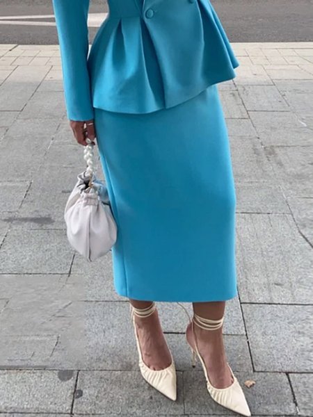 

Plain Urban High Waist Regular Fit Skirt, Blue, Skirts