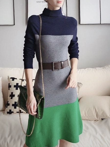 

Urban Regular Fit Turtleneck Sweater Dress, Gray, Midi Dresses