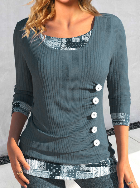 

Ethnic Casual Buckle Crew Neck T-Shirt, Blue, T-Shirts