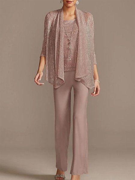 

Plain Elegant Loose Matching Outfit, Dark pink, Suit Set