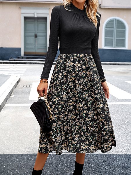 

Crew Neck Casual Dress With No, Black, Dresses