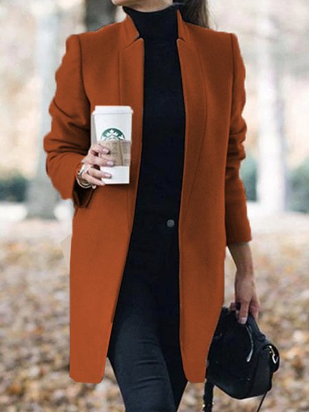 

Women's Stand Collar Plain Coat, Caramel, Coats