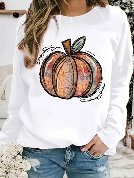 

Casual Halloween Crew Neck Loose Sweatshirt, White, Sweatshirts & Hoodies