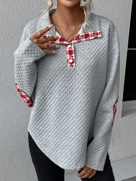 

Plaid Casual Shawl Collar Sweatshirt, Gray, Sweatshirts & Hoodies