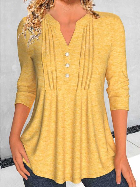 

Notched Casual Buttoned Loose Shirt, Yellow, Shirts & Blouses