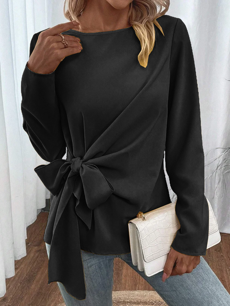 

Women's Long Sleeve Blouse Spring/Fall Halloween Knot Front Crew Neck Daily Going Out Casual Top, Black, Shirts & Blouses