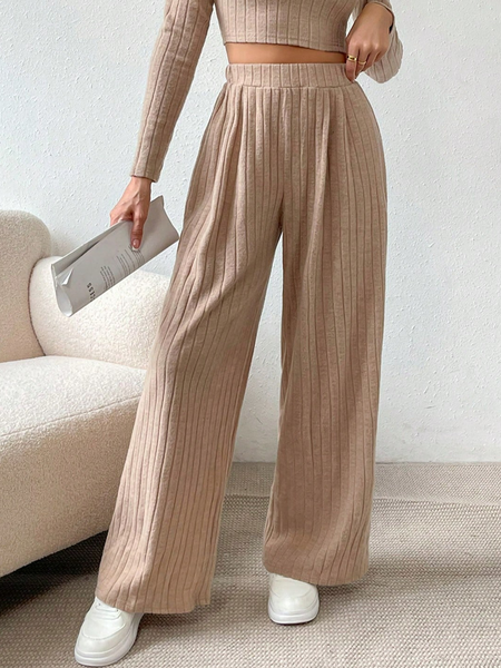 

Knitted Casual Plain Loose Pants, Khaki, Pants