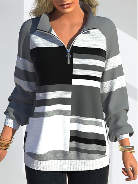 

Geometric Zipper Casual Sweatshirt, Gray, Sweatshirts & Hoodies