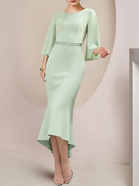 

Crew Neck Plain Regular Fit Elegant Dress, Green, Party Dresses