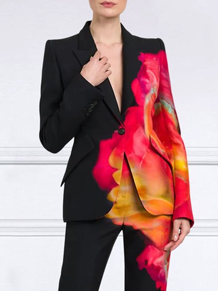 

Plus Size Regular Fit Abstract Urban Lapel Collar Blazer, Black, Plus Outerwear