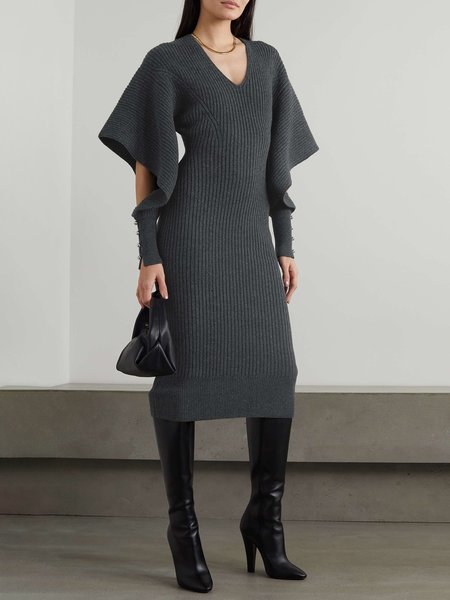 

Long Sleeve Elegant Regular Fit Sweater Dress, Gray, Maxi Dresses