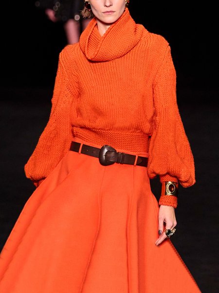 

Plain Urban Long Sleeve Loose Sweater, Orange, Pullovers
