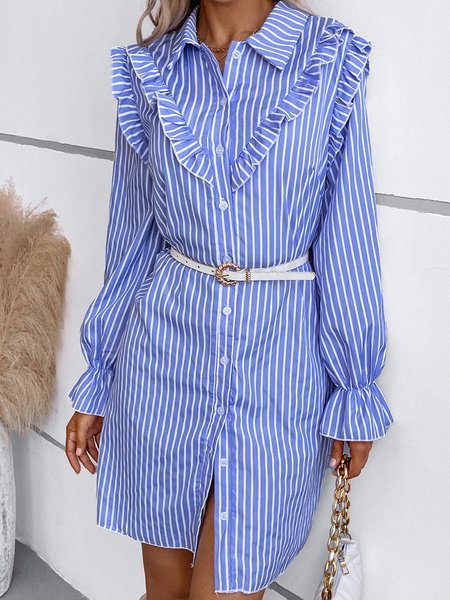 

Loose Shirt Collar Casual Dress With No, Blue, Dresses
